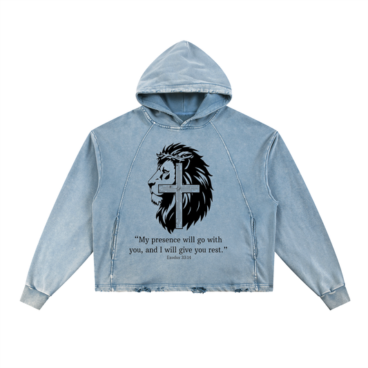 Vintage Washed Frayed-Hem Hoodie